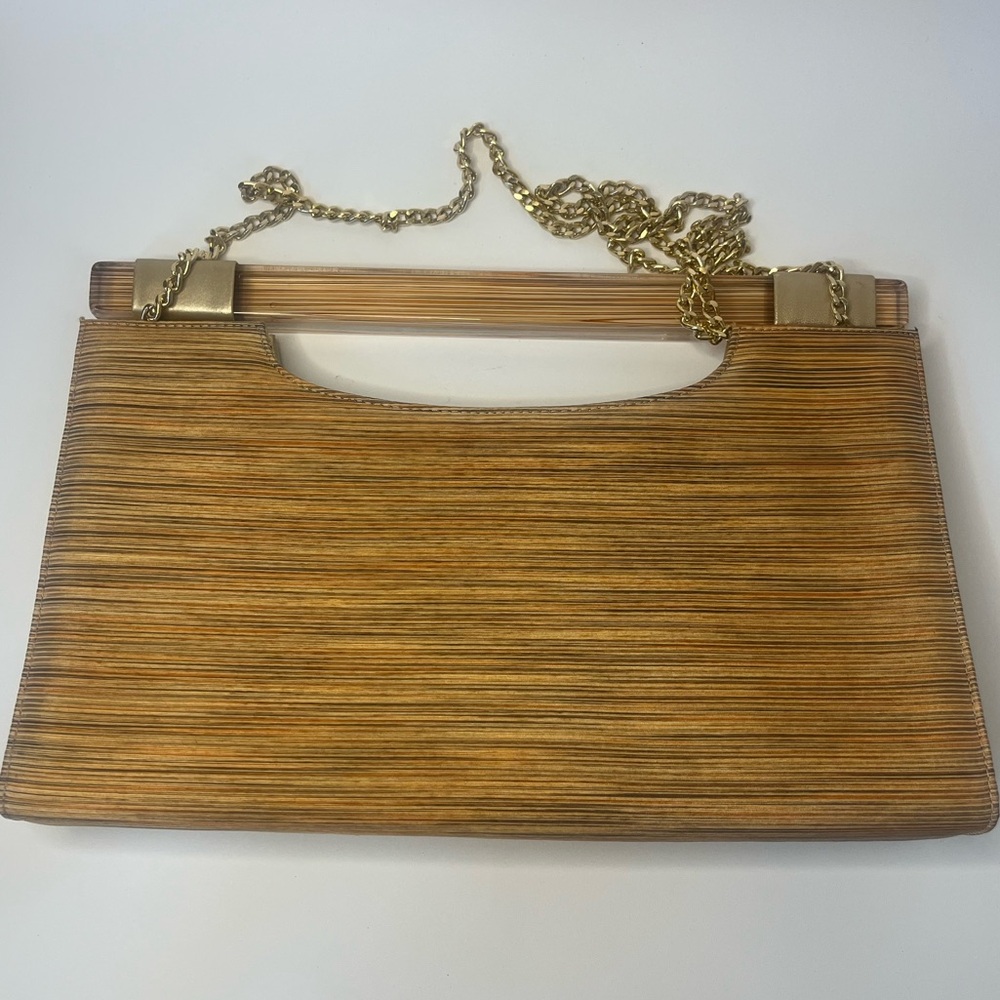 Timothy Hitsman Vintage Thin Stripe + Gold Clutch + Chain Bag Lucite Handle!